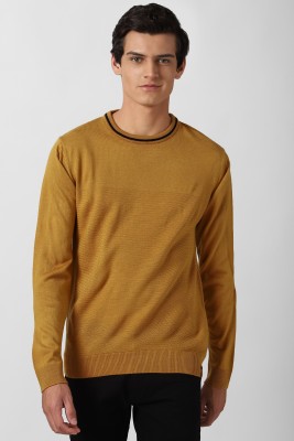 PETER ENGLAND Self Design Crew Neck Casual Men Yellow Sweater