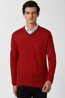 PETER ENGLAND Solid V Neck Casual Men Maroon Sweater