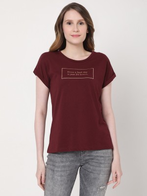 VERO MODA Typography Women Round Neck Purple T-Shirt