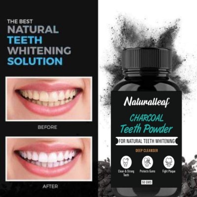 Naturalleaf Activated Charcoal Teeth Whitening Powder for Natural Teeth Whitening, Freshen Breath, Remove Stains, Fight Cavities with Coconut Charcoal Powder, Clove Oil, Orange Oil, Peppermint Oil (50 g) Teeth Whitening Kit