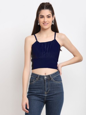 ELEVANTO Party Self Design Women Dark Blue Top