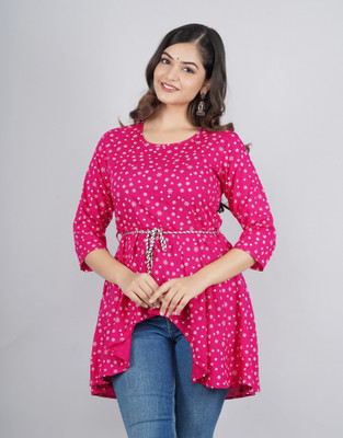Kalratri Casual Printed Women White, Pink Top