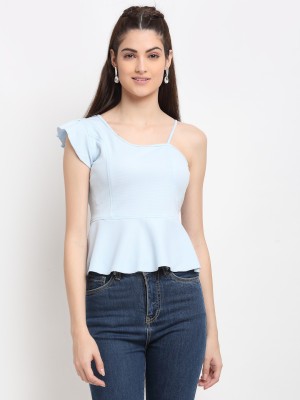 ELEVANTO Party Solid Women Blue Top