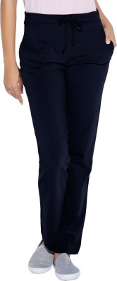 Enamor E014 Mid-Rise Straight Leg Solid Women Blue Track Pants