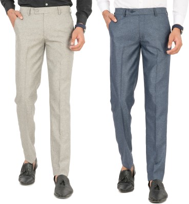 FRANKO ROGER Regular Fit Men Blue, Grey Trousers