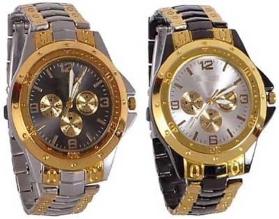 Noman Gold Dial Multi Colour+Gold Black Stylish Simple Formal Analog Watch - For Men( PACK OF 2) Analog Watch - For Men-Luxury Round Men Watches Display Antique Clock Wrist Watch Analog Watch - For Boys & Girls Analog Watch  - For Men & Women