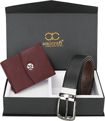 Amicraft Wallet & Belt Combo(Maroon)