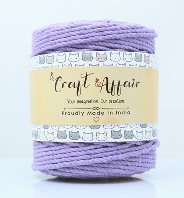 Craft Affair | 3ply Twisted Oragnic Cotton Macrame Cord (50 Meter, 3mm) | Macrame Cord For Wall Hangers And Other DIY Projects - Lavender