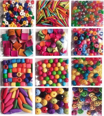 eshoppee 240 mm 12 Colors X 20 gm Multicolor Multi Shape Plastic Beads for Jewellery Making kit Art and Crafts Materials for Embroidery Necklace Bracelet Earring Making Materials DIY kit
