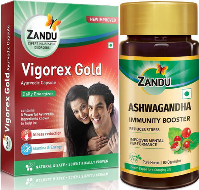 ZANDU Vigorex Gold 10caps and Ashwagandha 60Caps (Pack of 2)(Pack of 2, 70 Capsules)