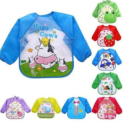 Koochie Koo Waterproof Washable Reusable Quick Dry Cute Cartoon Printed Feeding Bib Long Full Sleeves Washable Bright Color Meal Time Apron For New Born Infant Baby Boy & Girl(Multicolor)