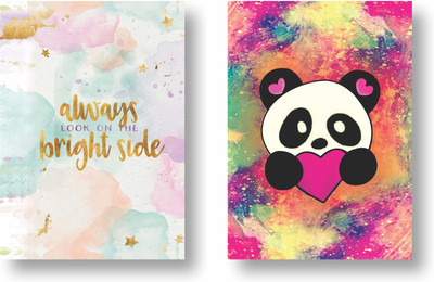 3DS Note book A5 Diary Unruled 80 Pages(Bright side and panda, Red, Pink, Pack of 2)