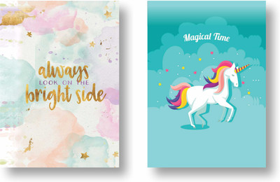 3DS Note book A5 Notebook Unruled 80 Pages(Bright side and blue unicorn, Pack of 2)