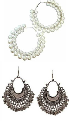 JASEELA OXDIZED GERMAN SILVER AND PEARLDROP EARRINGS German Silver Drops & Danglers