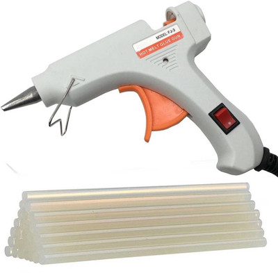 FADMAN WHITE MINI 20 WATT HOT MELT GLUE GUN AND ON OFF SWITCH AND INDICATOR WITH ONLY 15 STICKS Standard Temperature Corded Glue Gun(7 mm)