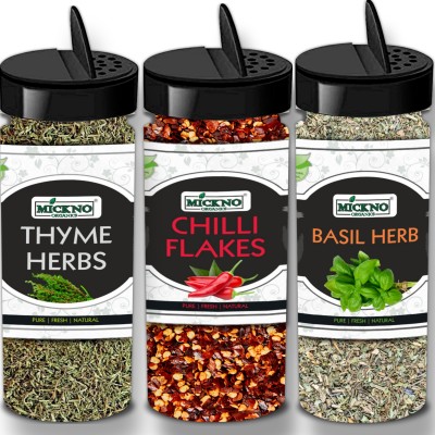 mickno organics Premium Fresh | Red chilli flakes|Basil Herbs | Thyme Herbs| combo (50g each) pack of 3(150 g)