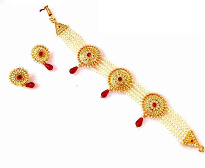 mohit jewellers Brass Gold-plated Gold, White Jewellery Set(Pack of 1)