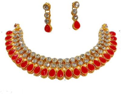 ABHRIK IMITATION Crystal Gold-plated Gold, Red Jewellery Set(Pack of 1)
