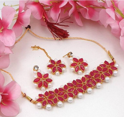 SAB Alloy Red Jewellery Set(Pack of 1)