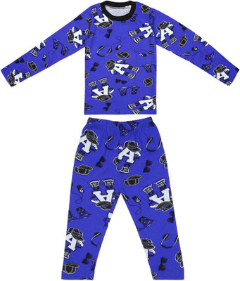 Klamotten Kids Nightwear Baby Boys & Baby Girls Printed Cotton Blend(Blue Pack of 1)