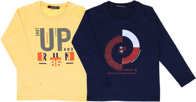 NeuVin Boys Typography Cotton Blend Regular T Shirt(Multicolor, Pack of 2)