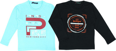 NeuVin Boys Typography Cotton Blend Regular T Shirt(Light Blue, Pack of 2)