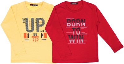 NeuVin Boys Typography Cotton Blend T Shirt(Multicolor, Pack of 2)
