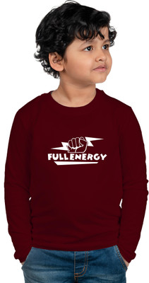 Chombook Boys Typography, Printed Cotton Blend Regular T Shirt(Maroon, Pack of 1)