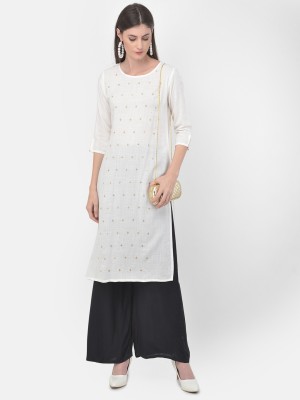 Span Women Embroidered Straight Kurta(White)