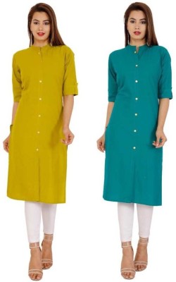 Humisha Fashion Women Solid Straight Kurta(Blue, Light Green)