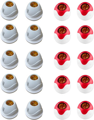 JELECTRICALS White and Red Mix Fancy Bulb Holder - Pack of 20 Plastic Light Socket(Pack of 20)
