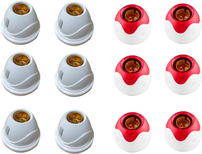 JELECTRICALS White and Red Mix Fancy Bulb Holder - Pack of 12 Plastic Light Socket(Pack of 12)