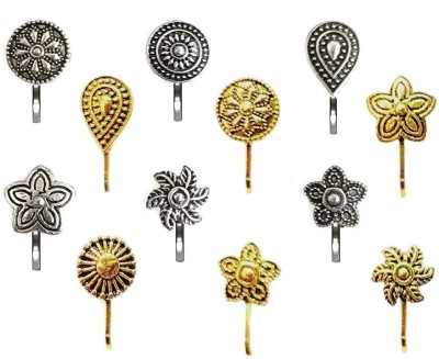 VAMA Black Silver, Gold-plated Plated Metal Nose Stud Set(Pack of 12)