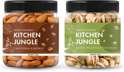 Kitchen Jungle Dry Fruits Combo Pack | Salted Roasted Pistachios (250g) + California Almonds (250g) | Jar Pack Pistachios, Almonds(2 x 250 g)