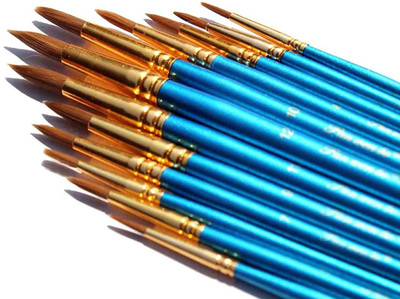 Macaw Round Painting Brush Set 12 Pieces for Acrylic, Watercolor, Gouache & Oil Painting Size 1-12(Blue)