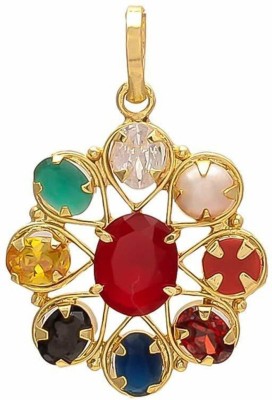 S KUMAR GEMS & JEWELS Brown Navratna Panchdhatu Pendant with Ruby Stone for Men And women Gold-plated Ruby, Sapphire, Emerald, Pearl Alloy Pendant