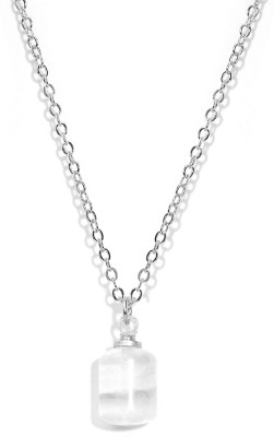 Gempro Genuine Clear Quartz Gemstone Bar Rhodium Plated Chain Pendant for Women Rhodium Quartz Brass Pendant Set