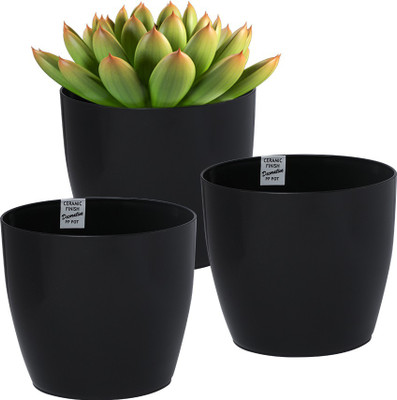 EQUALITY OVERSEAS PLASTIC PLANTER 8 INCH BLACK(PACK OF 3) Plant Container Set(Pack of 3, Plastic)