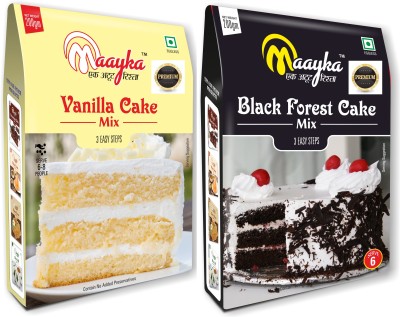 Maayka - Ek Atoot Rishta Vanilla & Black Forest Cake Mix | Egg Free Premium Cake Mix | 200GM+200GM 400 g(Pack of 2)