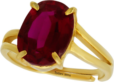 TODANI JEMS 11.25 Ratti Ruby Gemstone Ring Brass Ruby Gold Plated Ring