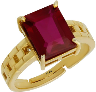 RSPR Natural 9.25 Ratti Ruby Manikya Ring With Lab Lab Certificate Brass Ruby Gold Plated Ring