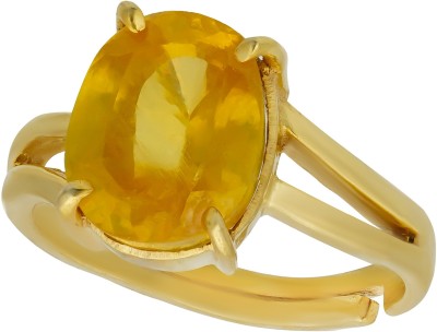 TODANI JEMS Natural 9.25 Ratti Pukhraj Yellow Sapphire Ring With Lab Certificate Brass Sapphire Ring