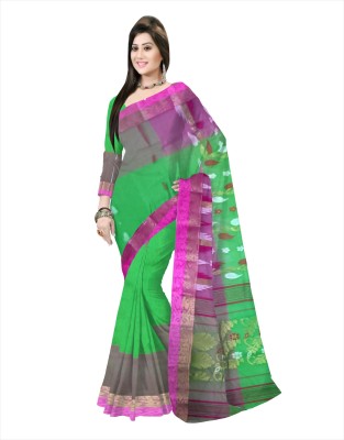 Pradip Fabrics Self Design Tant Silk Blend Saree(Green)
