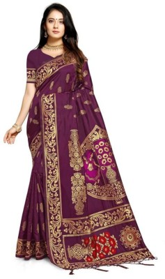 NENCY FASHION Woven Kanjivaram Jacquard Saree(Purple)