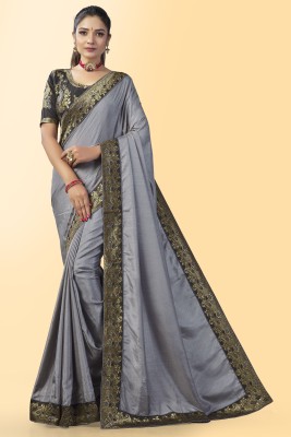 BESUCHER Solid/Plain Jamdani Art Silk Saree(Grey)