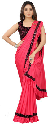 Crystalvilla Solid/Plain Bollywood Lycra Blend Saree(Multicolor)