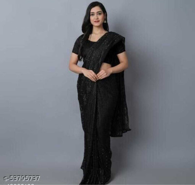 Aarya creation Self Design Bollywood Net Saree(Black)