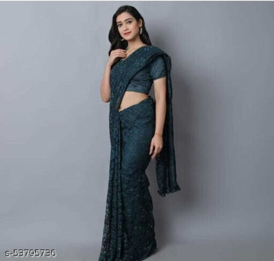 Aarya creation Self Design Bollywood Net Saree(Green)