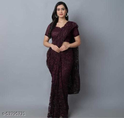 Aarya creation Self Design Bollywood Net Saree(Purple)