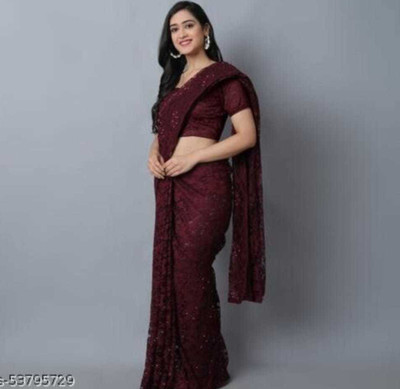BRAHMANI TEXTILE Self Design Bollywood Net Saree(Maroon)